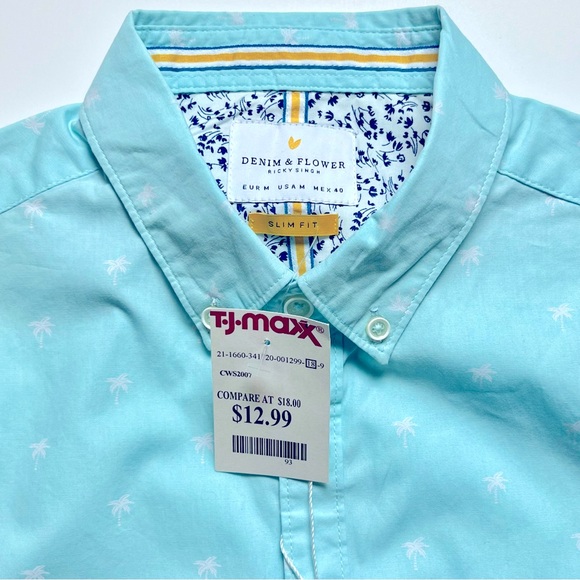 🆕 Denim Flower Palm Tree Short Sleeve Button Down - Med - Picture 2 of 4